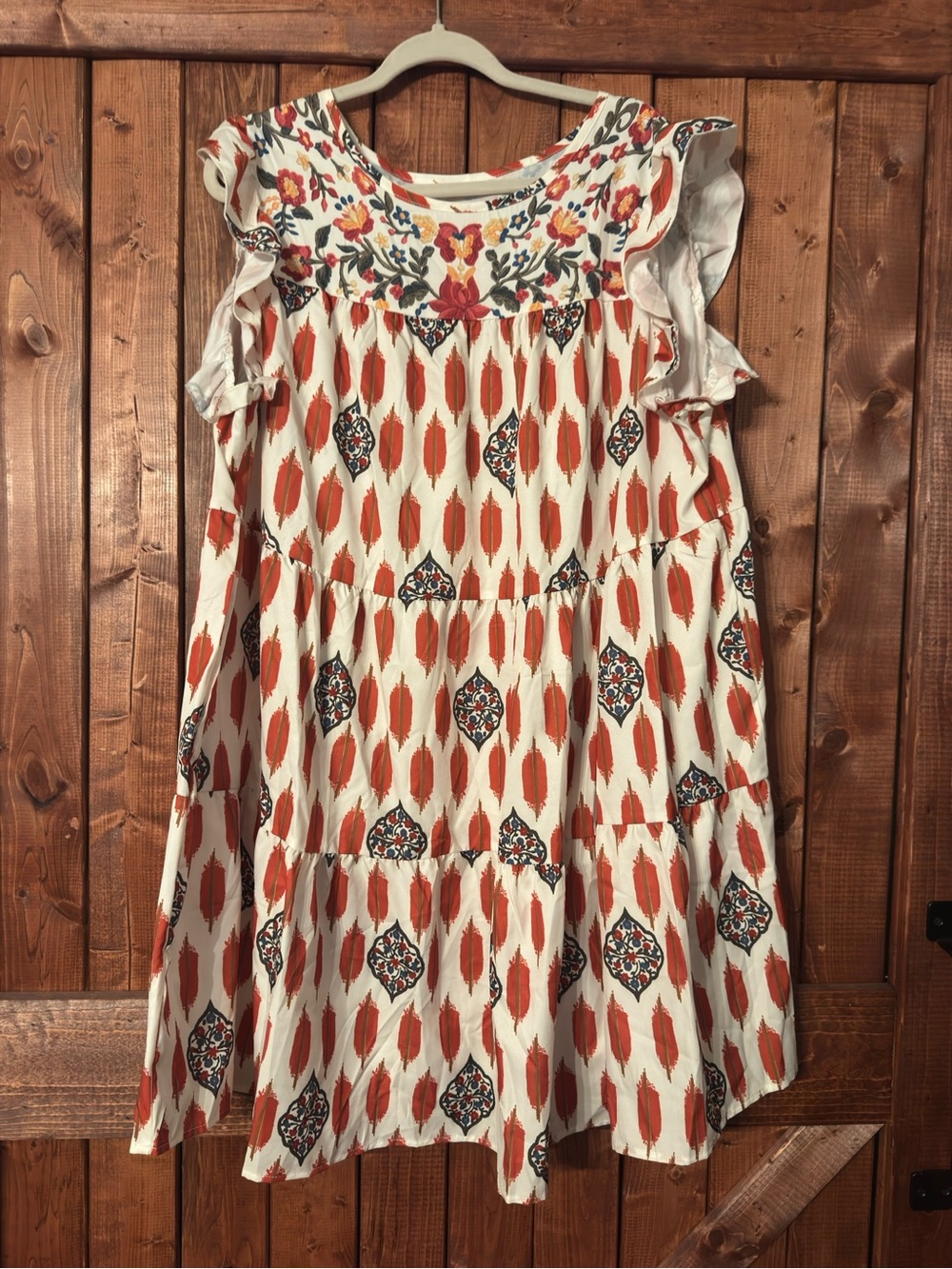 Embroidered Orange Print Ruffle-Sleeve Women’s 3x